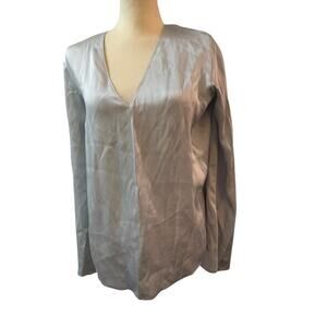 Giada Forte  Blouse Made in Italy Silver Gray V-Neck Top Size 11 (M/L)